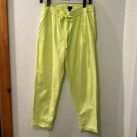 J.Crew factory linen blend cropped pants with cuffed ham and drawstring waist - Picture 1 of 6